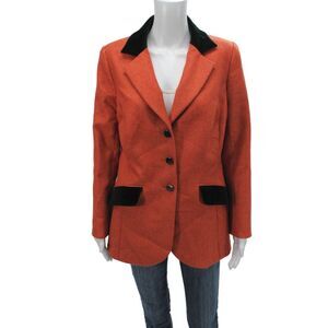 Style Paris Women Designer Collared Orange Blazer Cashmere Silk Size L